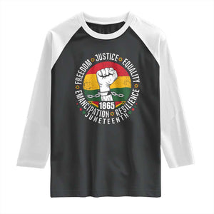 Juneteenth Raised Fist Raglan Shirt Freedom Justice Equality Emancipation Resilience TS01 Black White Print Your Wear