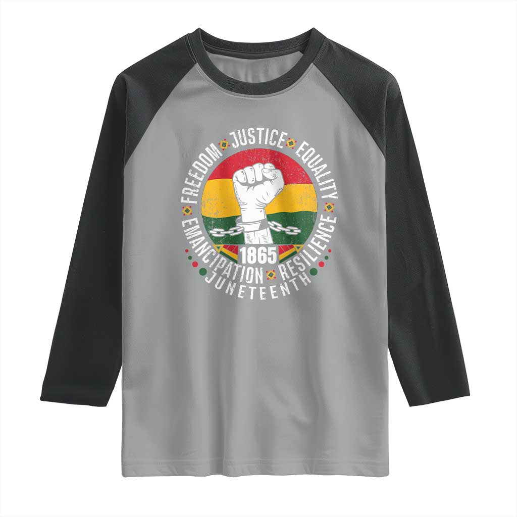 Juneteenth Raised Fist Raglan Shirt Freedom Justice Equality Emancipation Resilience TS01 Sport Gray Black Print Your Wear