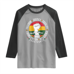 Juneteenth Raised Fist Raglan Shirt Freedom Justice Equality Emancipation Resilience TS01 Sport Gray Black Print Your Wear