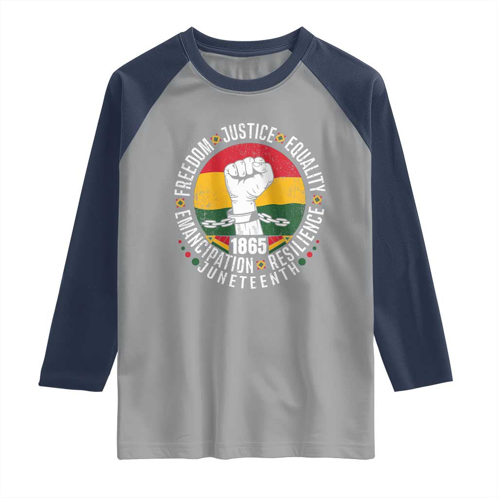 Juneteenth Raised Fist Raglan Shirt Freedom Justice Equality Emancipation Resilience TS01 Sport Gray Navy Print Your Wear