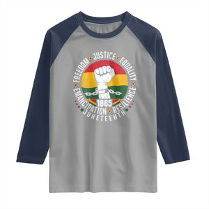 Juneteenth Raised Fist Raglan Shirt Freedom Justice Equality Emancipation Resilience TS01 Sport Gray Navy Print Your Wear