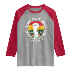 Juneteenth Raised Fist Raglan Shirt Freedom Justice Equality Emancipation Resilience TS01 Sport Gray Red Print Your Wear