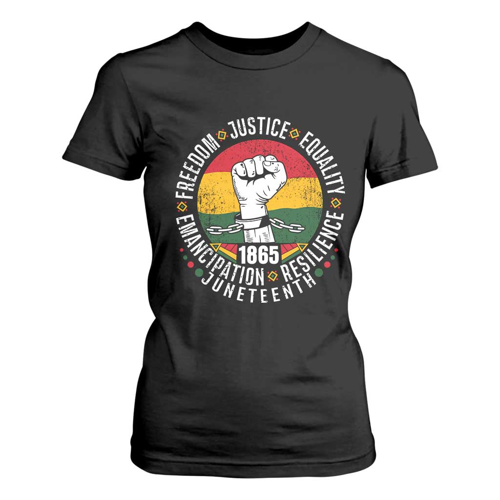Juneteenth Raised Fist T Shirt For Women Freedom Justice Equality Emancipation Resilience TS01 Black Print Your Wear