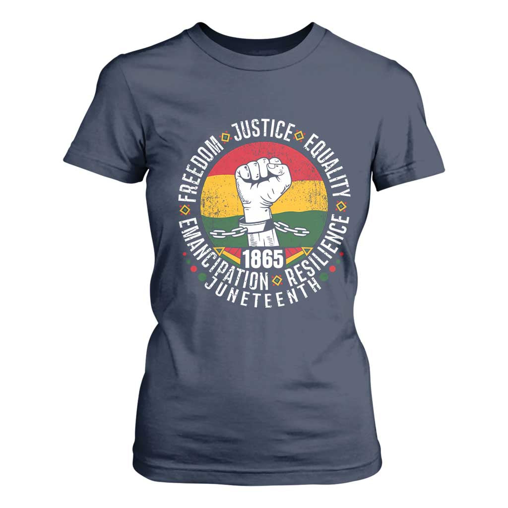 Juneteenth Raised Fist T Shirt For Women Freedom Justice Equality Emancipation Resilience TS01 Navy Print Your Wear
