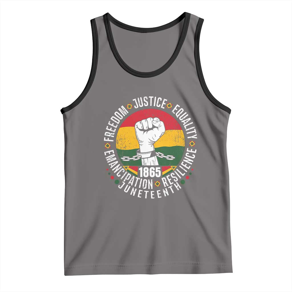 Juneteenth Raised Fist Tank Top Freedom Justice Equality Emancipation Resilience TS01 Deep Heather Black Print Your Wear