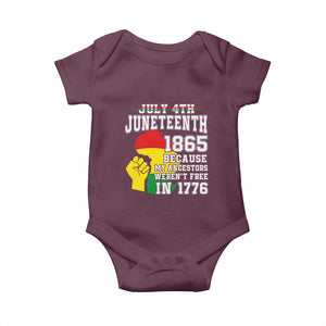 Juneteenth 1865 Baby Onesie Because My Ancestors Weren't Free In 1776 Raised Fist TS01 Maroon Print Your Wear