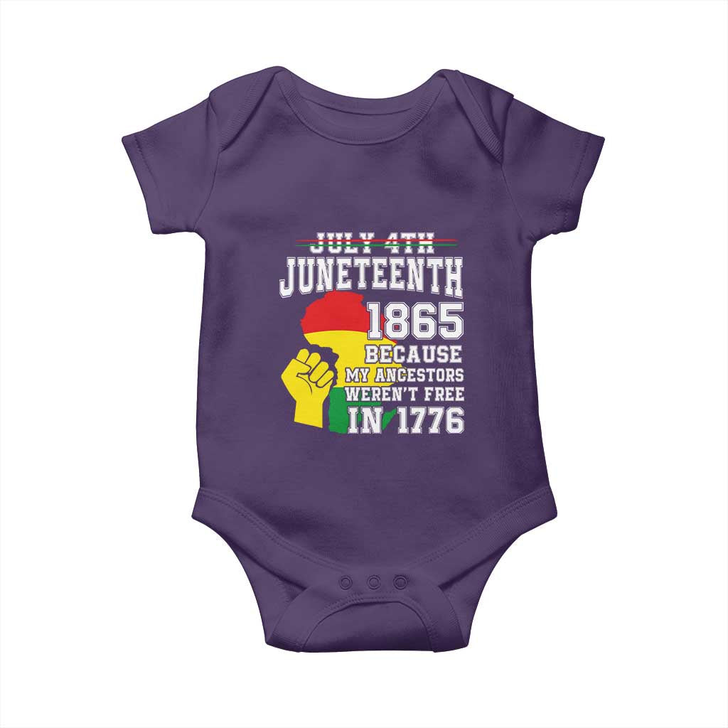 Juneteenth 1865 Baby Onesie Because My Ancestors Weren't Free In 1776 Raised Fist TS01 Purple Print Your Wear