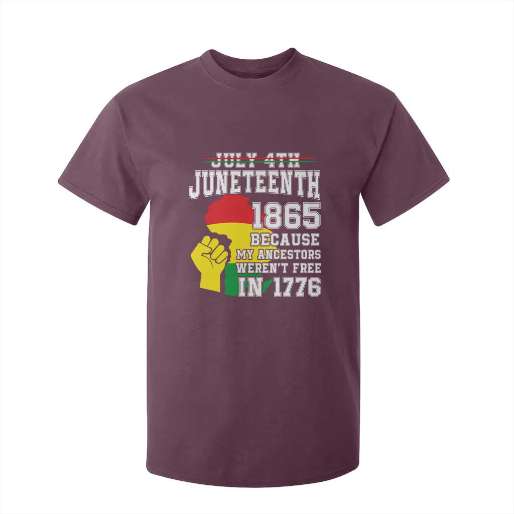 Juneteenth 1865 T Shirt For Kid Because My Ancestors Weren't Free In 1776 Raised Fist TS01 Maroon Print Your Wear