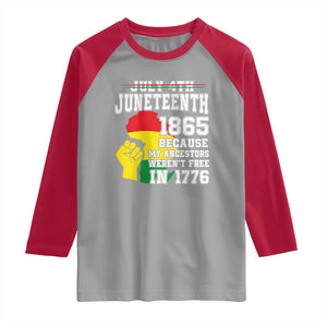 Juneteenth 1865 Raglan Shirt Because My Ancestors Weren't Free In 1776 Raised Fist TS01 Sport Gray Red Print Your Wear