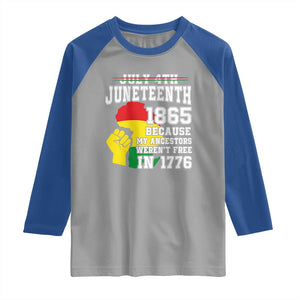 Juneteenth 1865 Raglan Shirt Because My Ancestors Weren't Free In 1776 Raised Fist TS01 Sport Gray Royal Print Your Wear