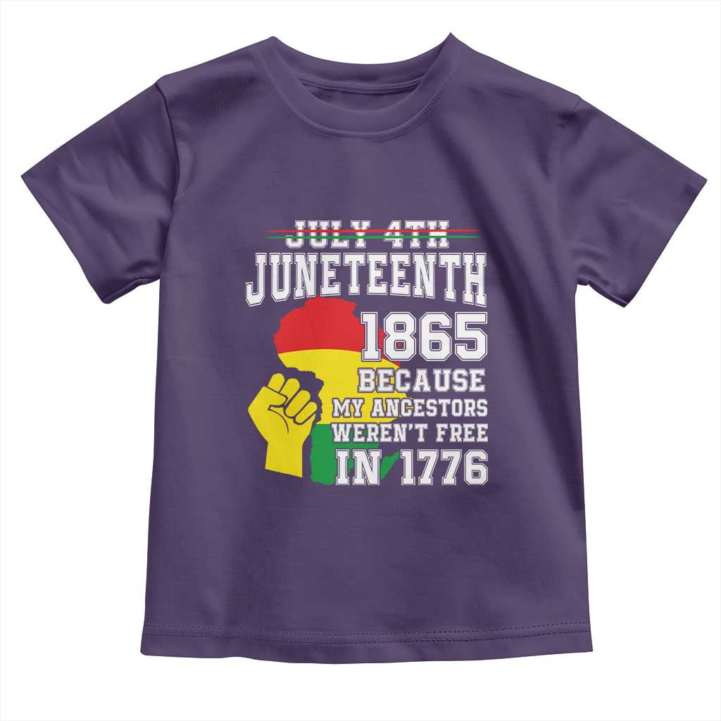 Juneteenth 1865 Toddler T Shirt Because My Ancestors Weren't Free In 1776 Raised Fist TS01 Purple Print Your Wear