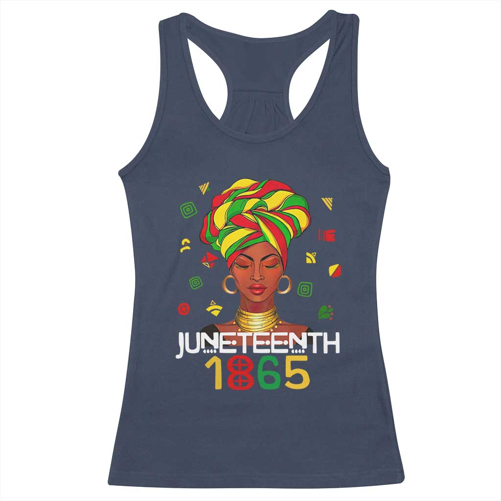 Melanin Queen Racerback Tank Top 1865 Juneteenth Celebrate African American Freedom Day TS01 Navy Print Your Wear
