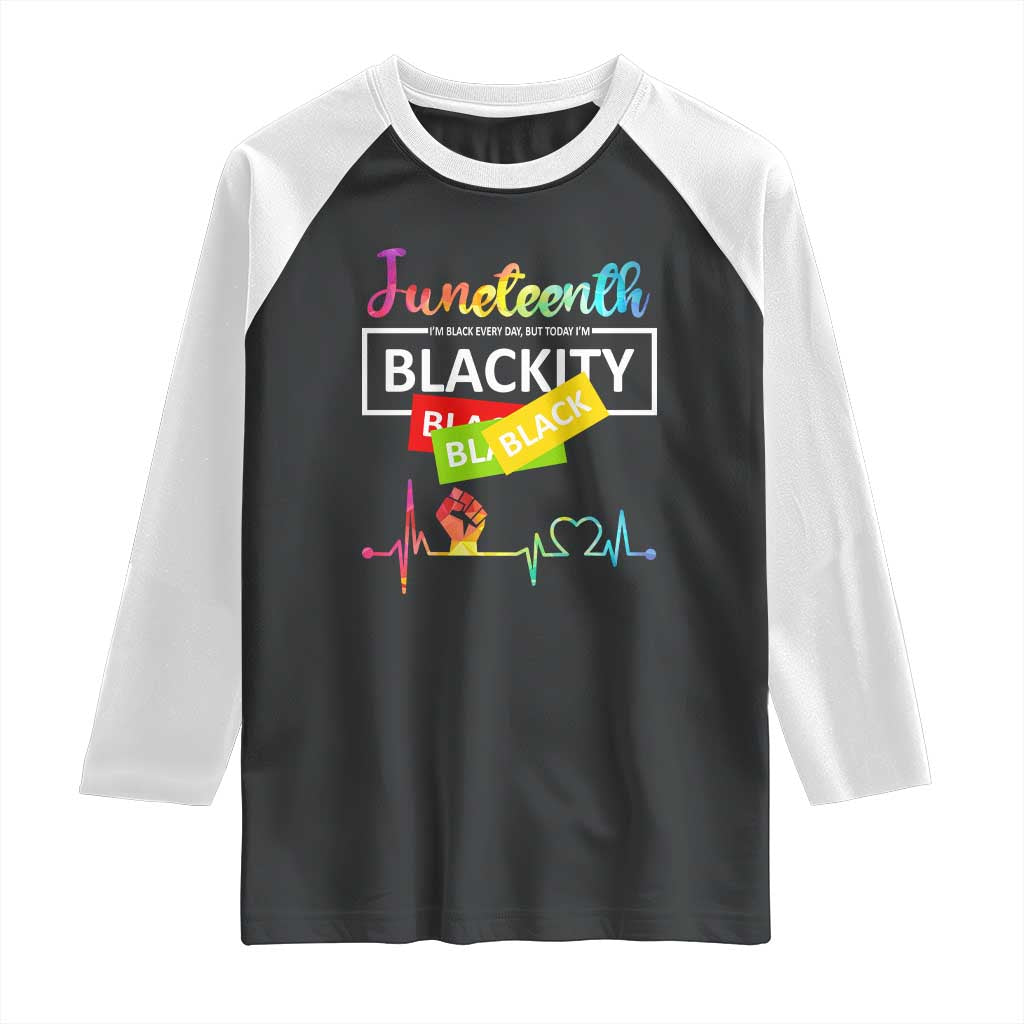 Juneteenth 1865 Raglan Shirt Blackity Heartbeat TS01 Black White Print Your Wear