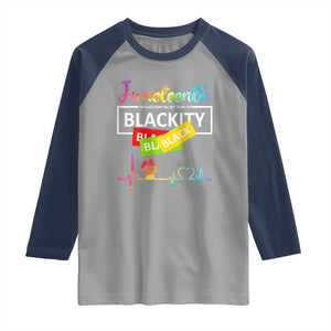 Juneteenth 1865 Raglan Shirt Blackity Heartbeat TS01 Sport Gray Navy Print Your Wear