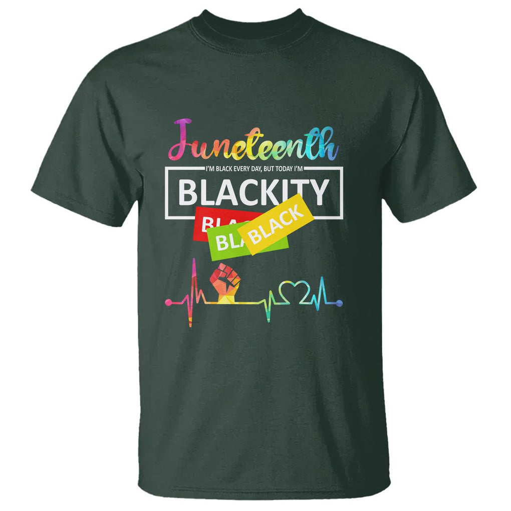 Juneteenth T Shirt Blackity Heartbeat TS01 Dark Forest Green Printyourwear