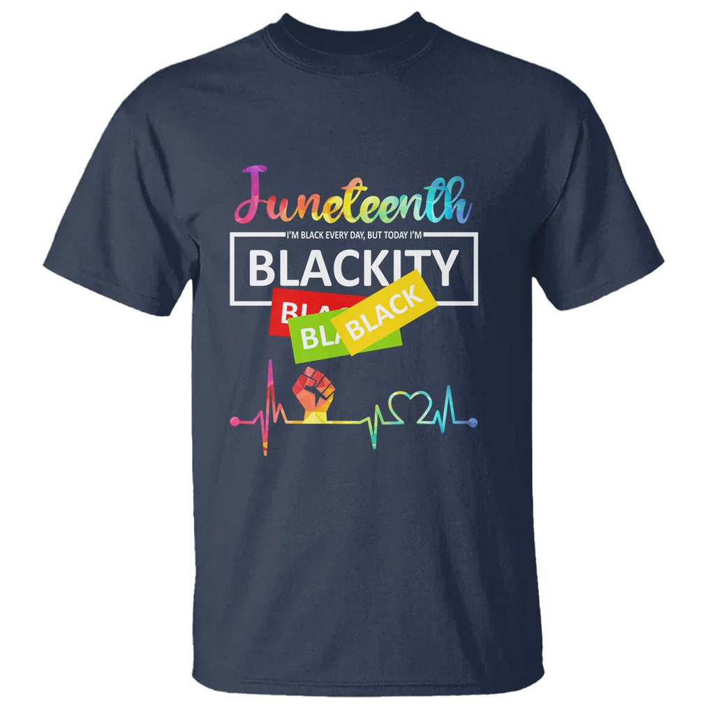 Juneteenth T Shirt Blackity Heartbeat TS01 Navy Printyourwear