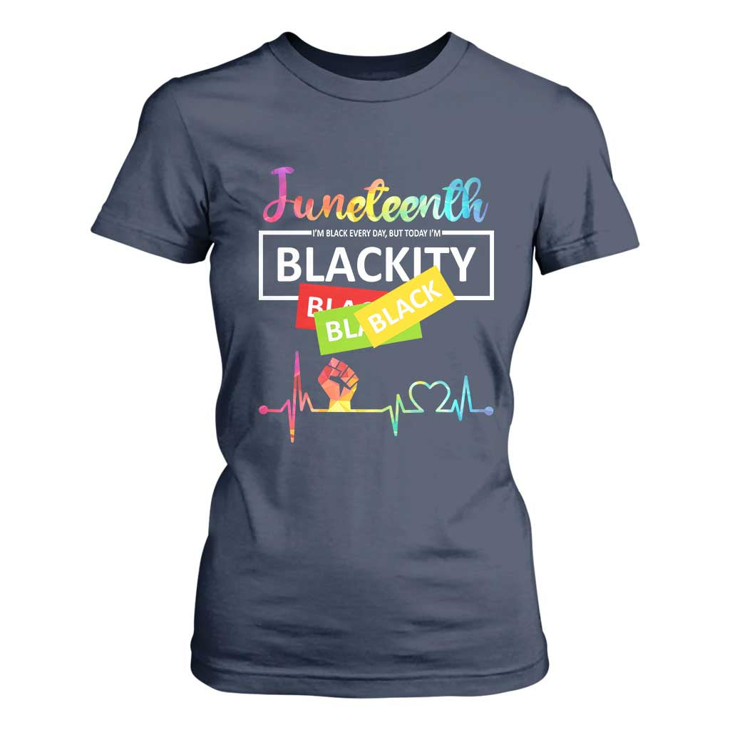 Juneteenth 1865 T Shirt For Women Blackity Heartbeat TS01 Navy Print Your Wear