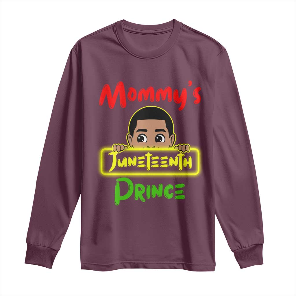 Mommy's Juneteenth Prince Long Sleeve Shirt Black Boy TS01 Maroon Print Your Wear