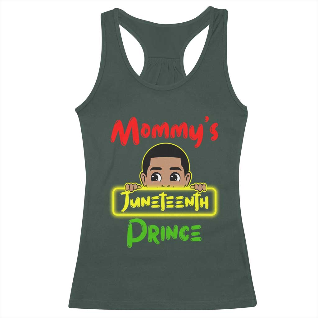 Mommy's Juneteenth Prince Racerback Tank Top Black Boy TS01 Dark Forest Green Print Your Wear