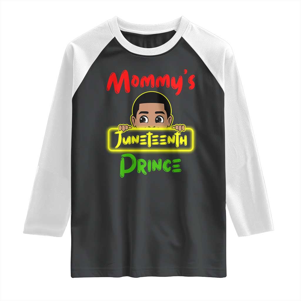 Mommy's Juneteenth Prince Raglan Shirt Black Boy TS01 Black White Print Your Wear