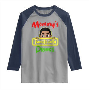 Mommy's Juneteenth Prince Raglan Shirt Black Boy TS01 Sport Gray Navy Print Your Wear