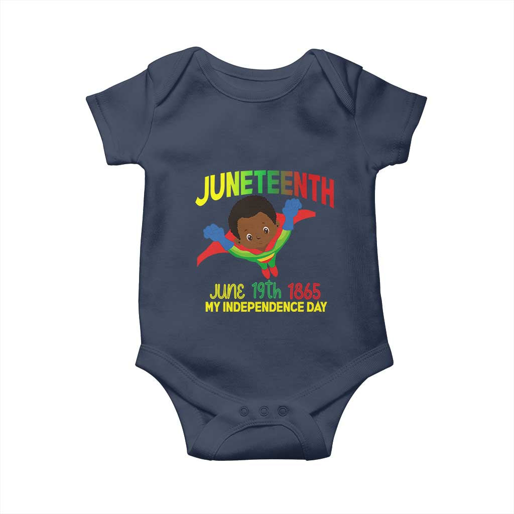 Juneteenth Is My Independence Day Baby Onesie Super Hero Black Boy TS01 Navy Print Your Wear