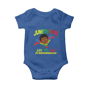 Juneteenth Is My Independence Day Baby Onesie Super Hero Black Boy TS01 Royal Blue Print Your Wear