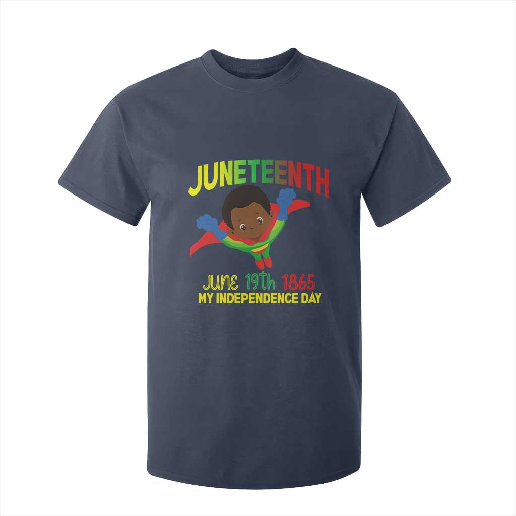 Juneteenth Is My Independence Day T Shirt For Kid Super Hero Black Boy TS01 Navy Print Your Wear