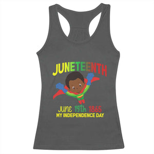 Juneteenth Is My Independence Day Racerback Tank Top Super Hero Black Boy TS01 Dark Heather Print Your Wear