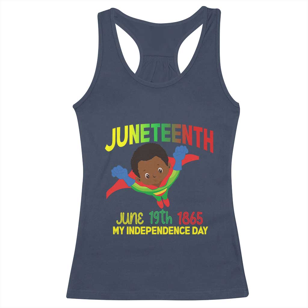 Juneteenth Is My Independence Day Racerback Tank Top Super Hero Black Boy TS01 Navy Print Your Wear