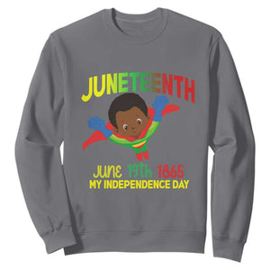 Happy Juneteenth Is My Independence Day Sweatshirt Super Hero Black Boy TS01 Charcoal Printyourwear
