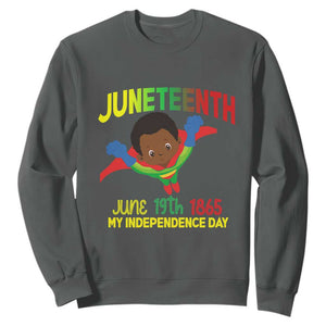 Happy Juneteenth Is My Independence Day Sweatshirt Super Hero Black Boy TS01 Dark Heather Printyourwear