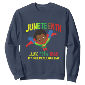 Happy Juneteenth Is My Independence Day Sweatshirt Super Hero Black Boy TS01 Navy Printyourwear