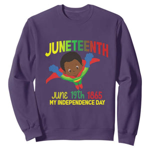 Happy Juneteenth Is My Independence Day Sweatshirt Super Hero Black Boy TS01 Purple Printyourwear