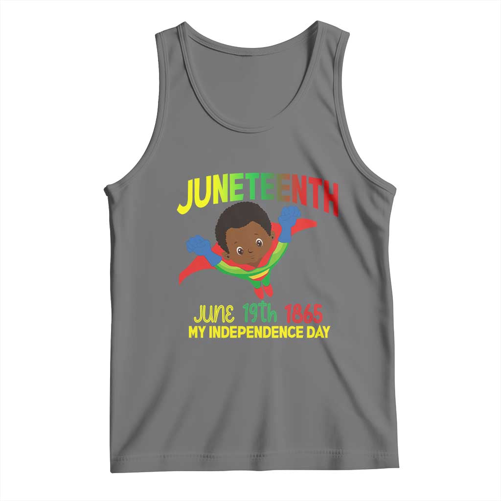 Juneteenth Is My Independence Day Tank Top Super Hero Black Boy TS01 Black Heather Print Your Wear