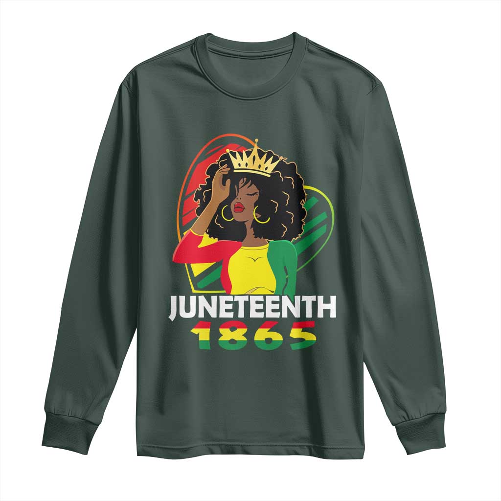 Queen Afro Long Sleeve Shirt Juneteenth 1865 TS01 Dark Forest Green Print Your Wear