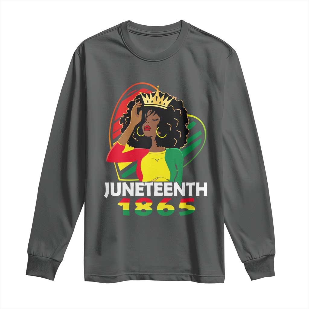 Queen Afro Long Sleeve Shirt Juneteenth 1865 TS01 Dark Heather Print Your Wear