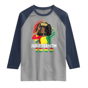 Queen Afro Raglan Shirt Juneteenth 1865 TS01 Sport Gray Navy Print Your Wear