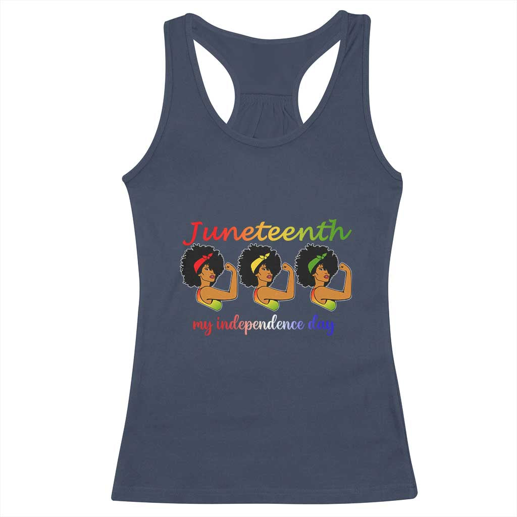 African American History Racerback Tank Top Juneteenth Is My Independence Day Freedom Black Women TS01 Navy Print Your Wear
