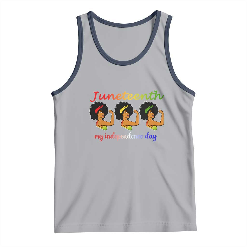 African American History Tank Top Juneteenth Is My Independence Day Freedom Black Women TS01 Athletic Heather Navy Print Your Wear