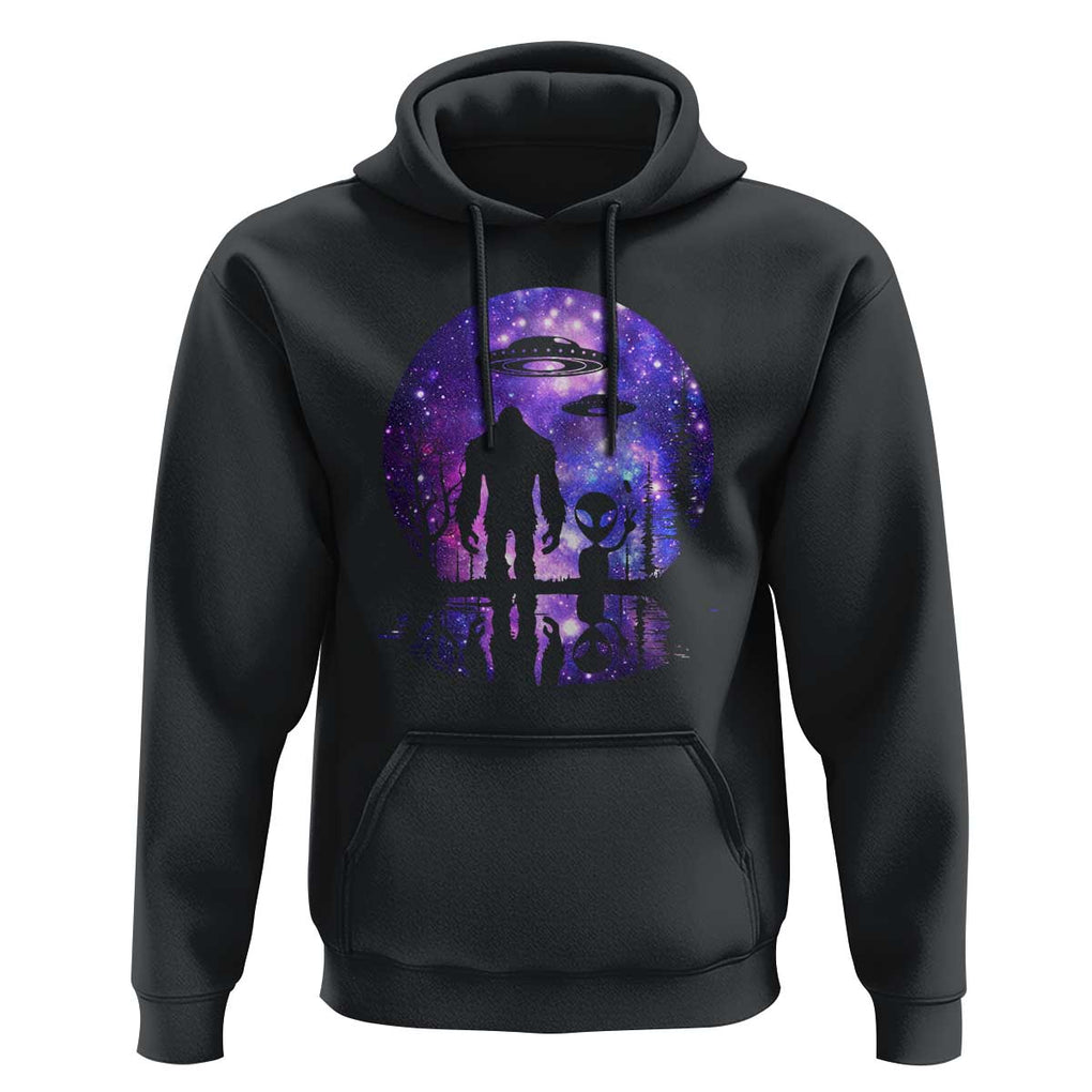 Alien And Bigfoot Full Moon Sasquatch UFO Hoodie TS01 Black Print Your Wear
