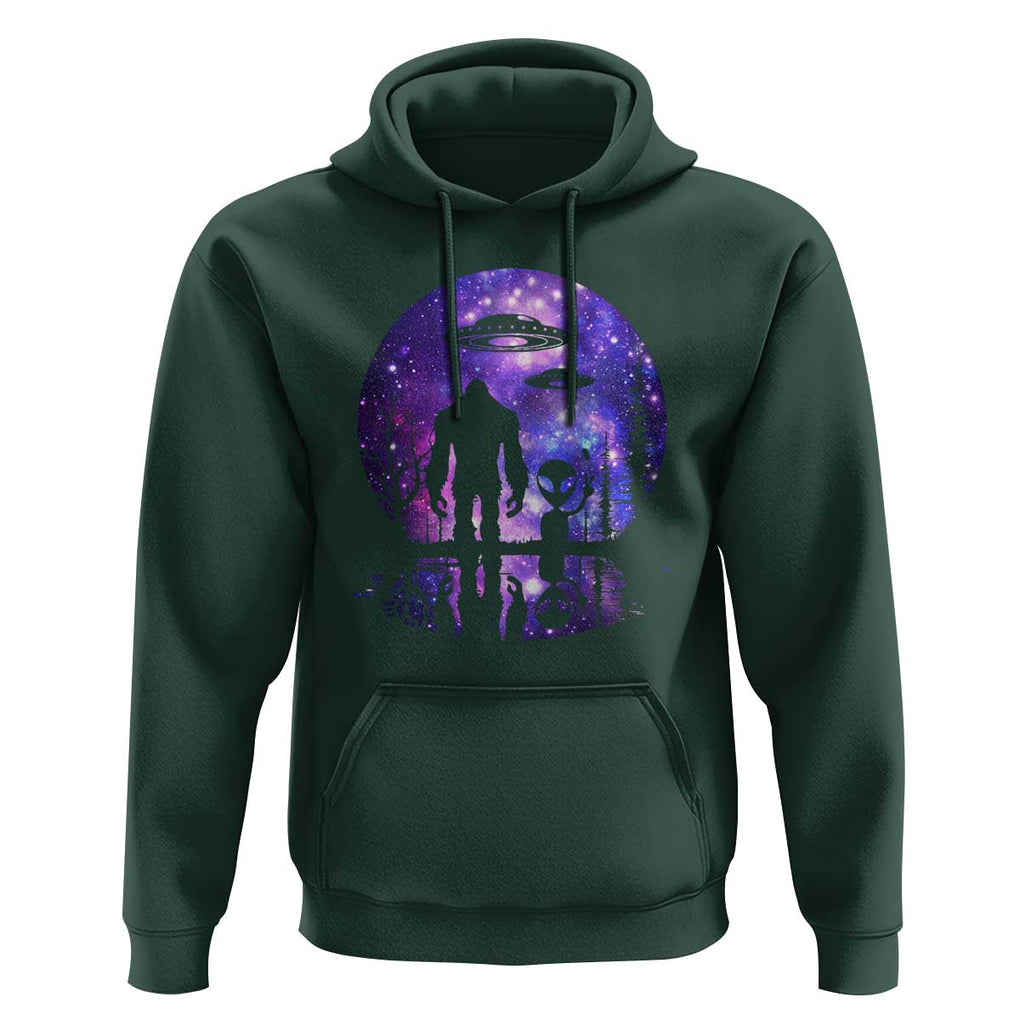 Alien And Bigfoot Full Moon Sasquatch UFO Hoodie TS01 Dark Forest Green Print Your Wear