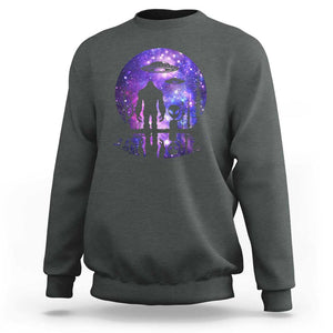 Alien And Bigfoot Full Moon Sasquatch UFO Sweatshirt TS01 Dark Heather Print Your Wear