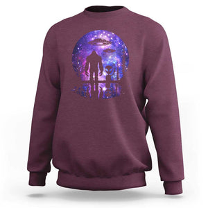 Alien And Bigfoot Full Moon Sasquatch UFO Sweatshirt TS01 Maroon Print Your Wear