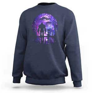 Alien And Bigfoot Full Moon Sasquatch UFO Sweatshirt TS01 Navy Print Your Wear
