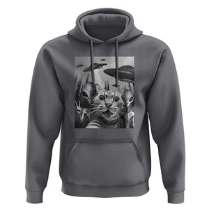 Funny Cat Selfie with UFOs Peace Sign Alien Cat UFO Invasion Hoodie TS01 Charcoal Print Your Wear