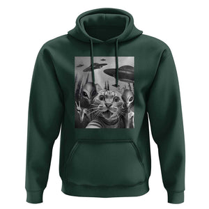 Funny Cat Selfie with UFOs Peace Sign Alien Cat UFO Invasion Hoodie TS01 Dark Forest Green Print Your Wear