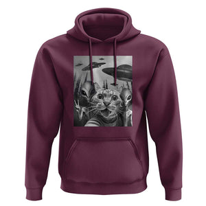 Funny Cat Selfie with UFOs Peace Sign Alien Cat UFO Invasion Hoodie TS01 Maroon Print Your Wear