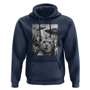 Funny Cat Selfie with UFOs Peace Sign Alien Cat UFO Invasion Hoodie TS01 Navy Print Your Wear