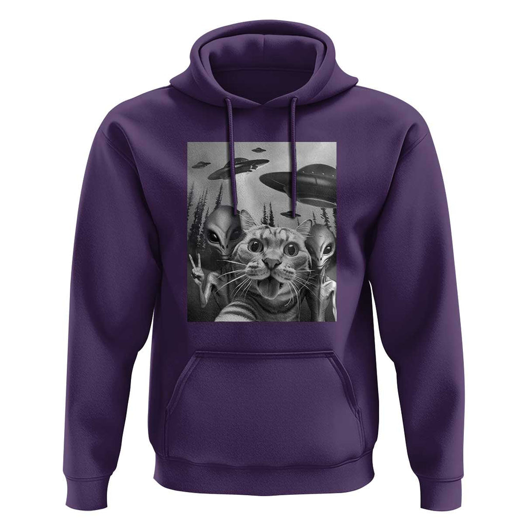Funny Cat Selfie with UFOs Peace Sign Alien Cat UFO Invasion Hoodie TS01 Purple Print Your Wear